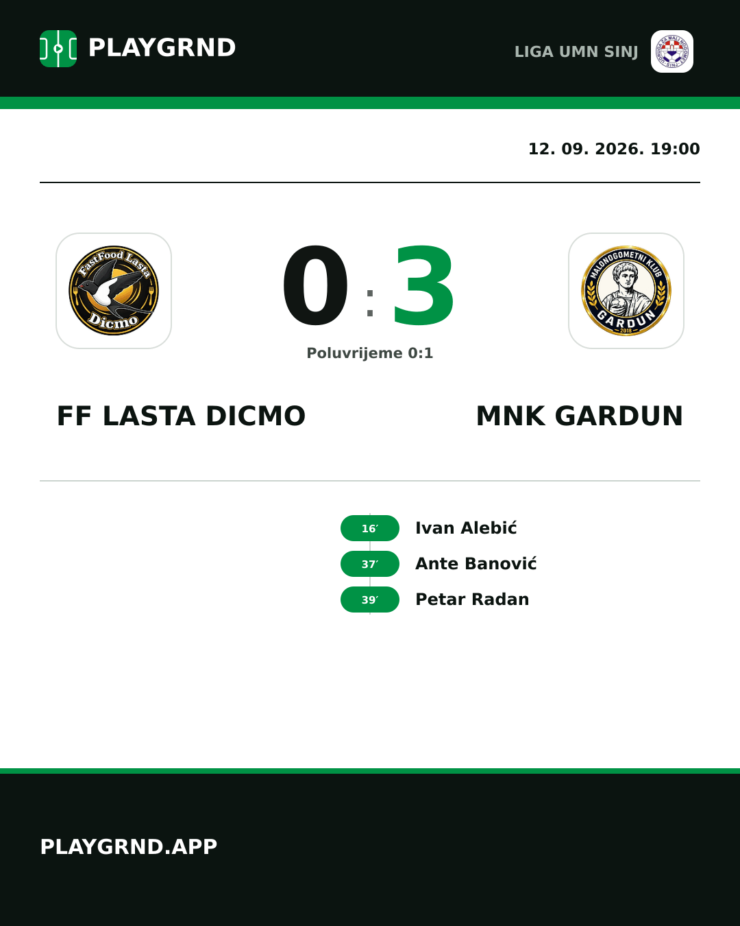 Instagram slika: FF Lasta Dicmo 0:3 MNK Gardun