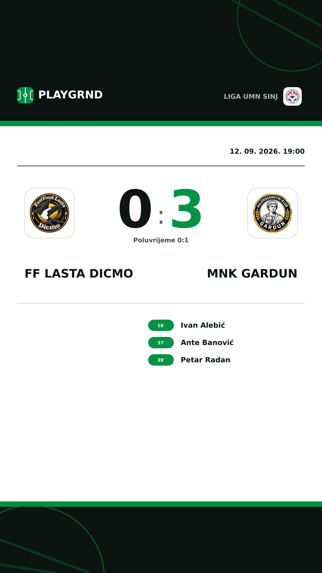 Instagram slika: FF Lasta Dicmo 0:3 MNK Gardun