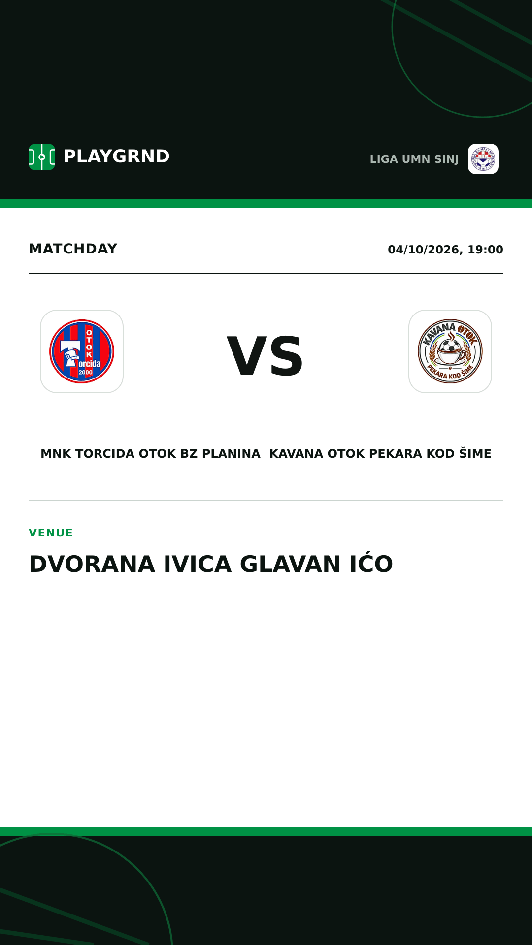 Instagram artwork: MNK Torcida Otok BZ Planina vs Kavana Otok Pekara kod Šime