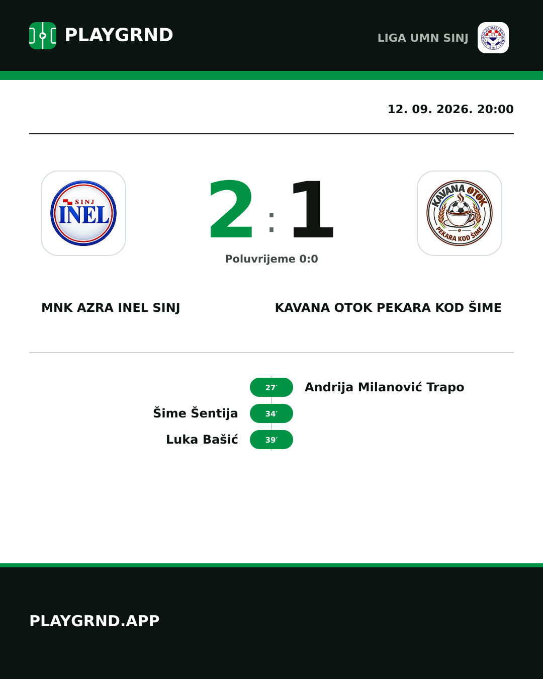 Instagram slika: MNK Azra Inel Sinj 2:1 Kavana Otok Pekara kod Šime