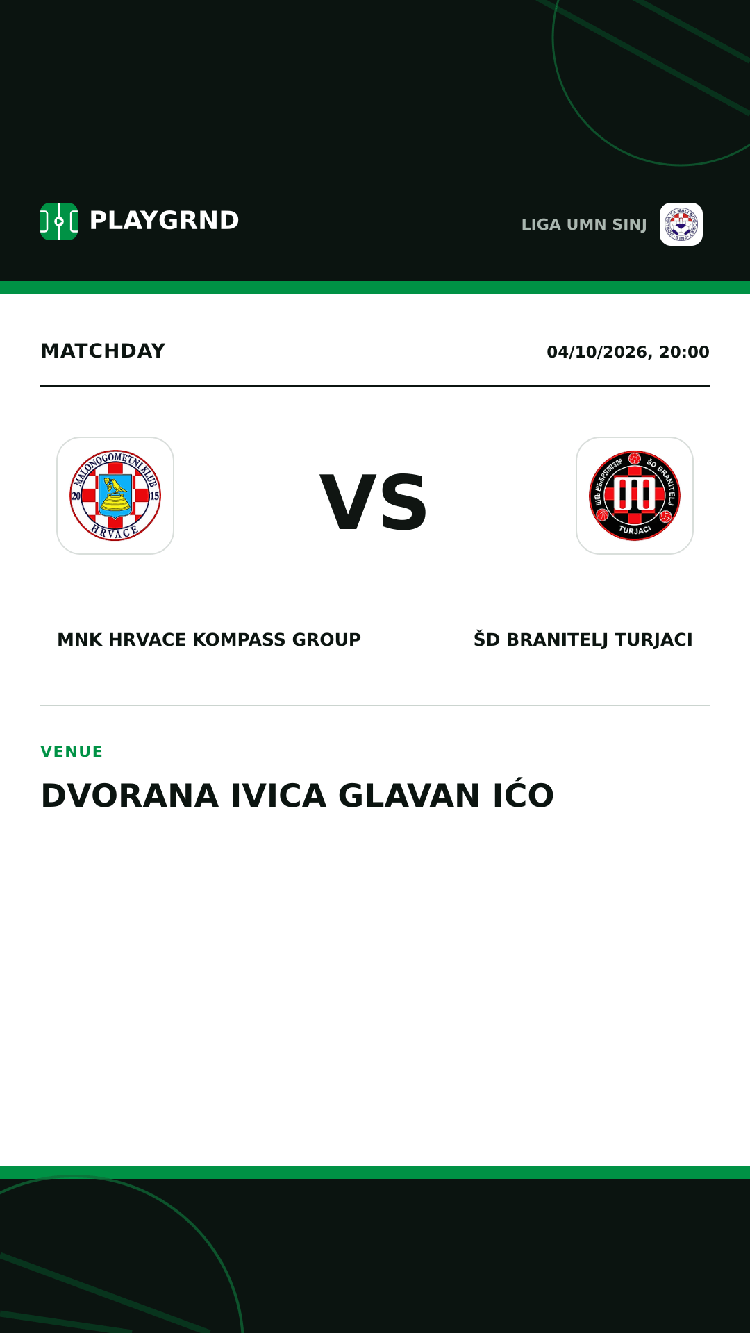 Instagram artwork: MNK Hrvace Kompass Group vs ŠD Branitelj Turjaci